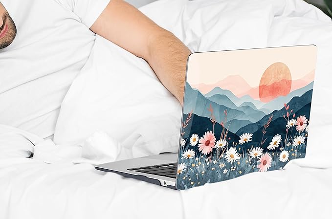 DONGKE Compatible with MacBook Air 13 inch Case 2021 2020 2019 2018 Release A2337 M1 A2179 A1932 with Retina Display & Touch ID, Plastic Hard Shell & Keyboard Cover - Sun & Daisie