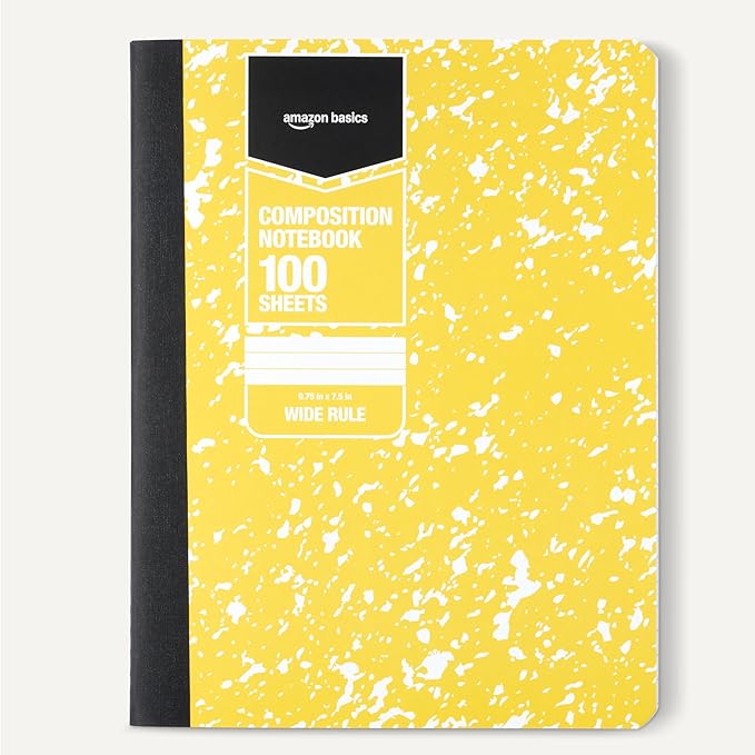 Amazon Basics Composition Notebook, Wide Ruled, 100 Sheets, 4 pack, Assorted Marble Colors