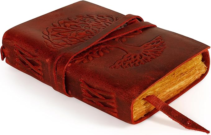 LUXEORIA Tree Of Life Leather Journal for Women and Men, Handcrafted Leather Journal for Writing Womens, Sketchbook, Travel Diary with Unlined Deckle Paper, Wine Red 5x7