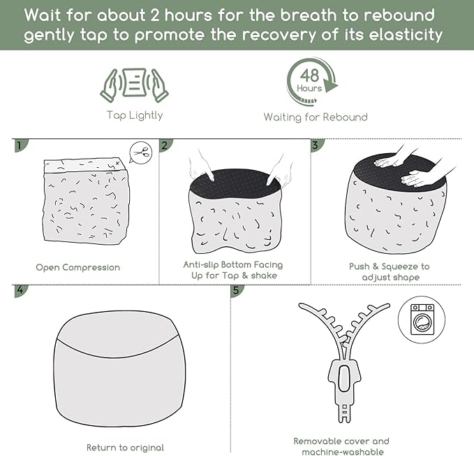 HIGOGOGO Round Stuffed Pouf Ottoman, Long Faux Fur Poufs with Foam Chunk Filling, Fluffy and Furry Pouf Foot Stool Storage Ottoman, 26 X 18 Floor Poufs Foot Rest for Living Room, Light Grey