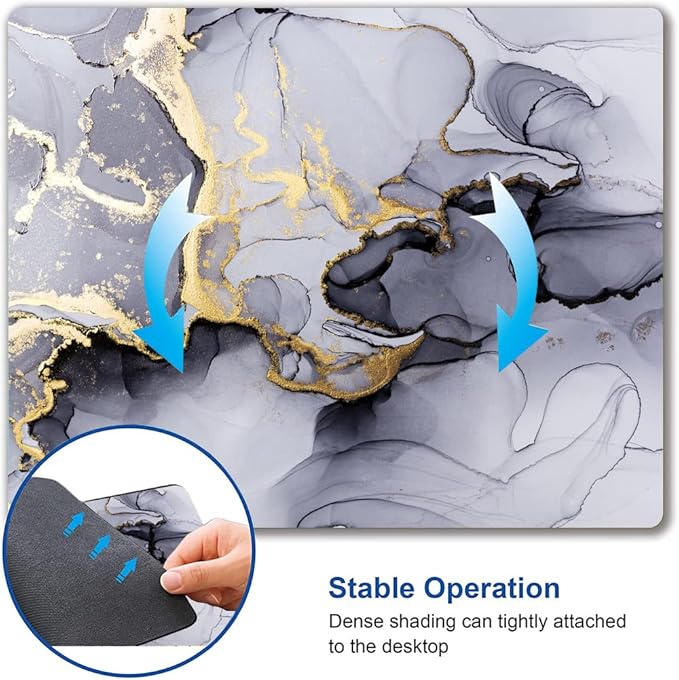 Mouse Pad, Cute Personalized Mouse Pads with Marble Design, Square Washable Cloth Mouse Mat, Gaming Office Home Non-Slip Rubber Base Computer Mousepad, Black Grey Gold Marble