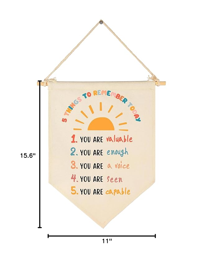 5 Things to Remember Today-Calming Corner Decor-Homeschool Banner-Coping Techniques Wall Art-Calm Down Skills-Classroom Sign-Flag Decor Gift for Kids Boys Girls-Banner Wall Sign Gifts for Classroom