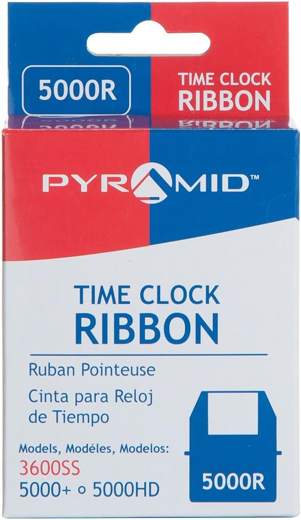 Pyramid Time Systems, Model 5000 Auto Totaling Time Clock, Handles up to 100 Employees, Made in USA, Black & 5000R Genuine Replacement Ribbon for 3550ss, 3600ss, 4000Pro, 5000, 5000HD Time Clocks
