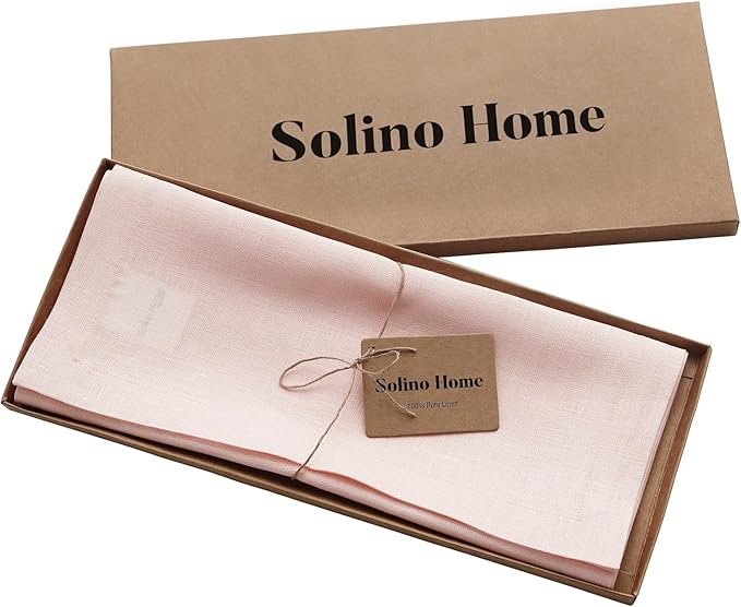Solino Home Linen Pink Table Runner 60 Inches - 100% Pure Linen Small Table Runner 14 x 60 Inch Ideal for Dresser and Coffee Tables - Fete