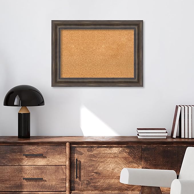 Amanti Art Natural Cork Board for Wall, 21x29 Vision Board with Brown Wood Frame, Medium Corkboard Office Decor for Home Organization, Country Rustic Corkboard Pinboard to Display Items for Home