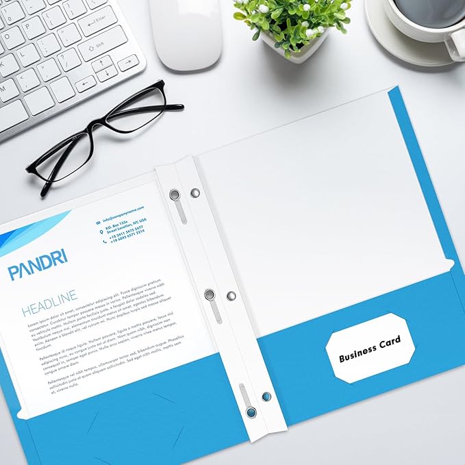 Two Pocket Folders, PANDRI 60 Pack Two Pocket Folders with Prongs, 2 Pocket 3 Prong Folders Designed for Office and Classroom, Letter Size, Assorted 5 Colors