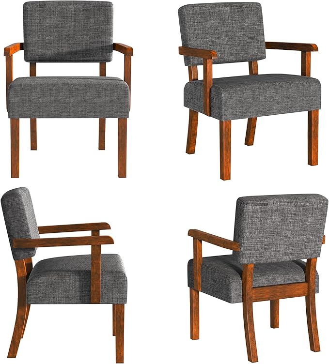 Accent Chair Set of 2 with Table, Living Room Chairs with Soft Seat and Armrests for Living Room Bedroom Reading Room Waiting Room, Grey (AC01)