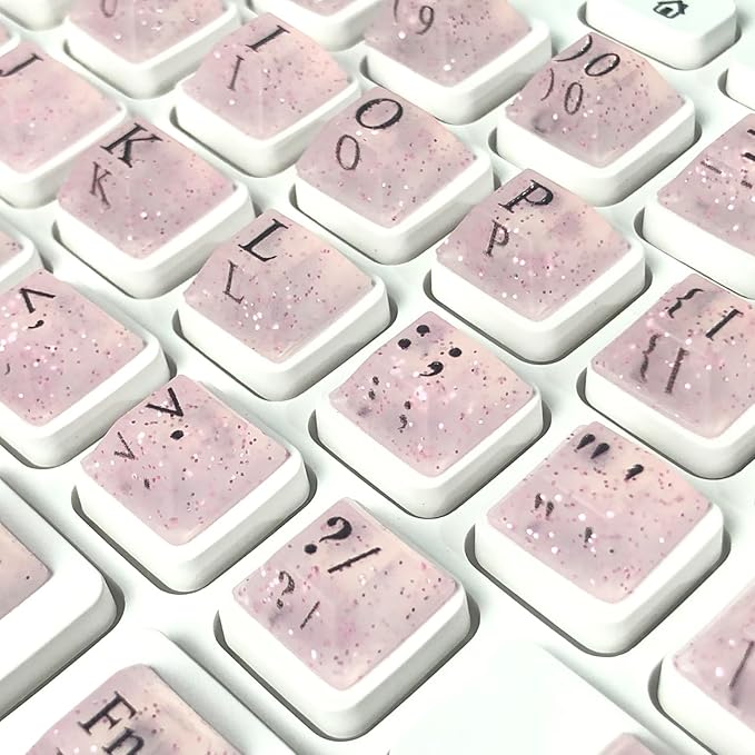 80 Pcs PC Keyboard Stickers for Long Nails Typing and Gaming, Anti-Damage Symbolic and Alphanumeric Keys for Nail-Art (Sparkly Pink)