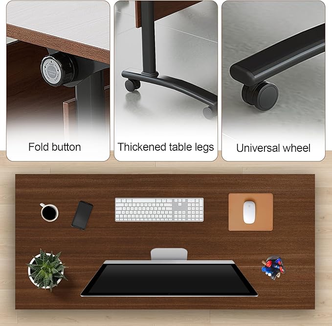 Folding Conference Table, Modern Large Conference Room Tables with Flip-Top Design, Foldable Conference Table Meeting Table with Wheels, Mobile Seminar Training Tables for Office Classroom (6, Walnut)