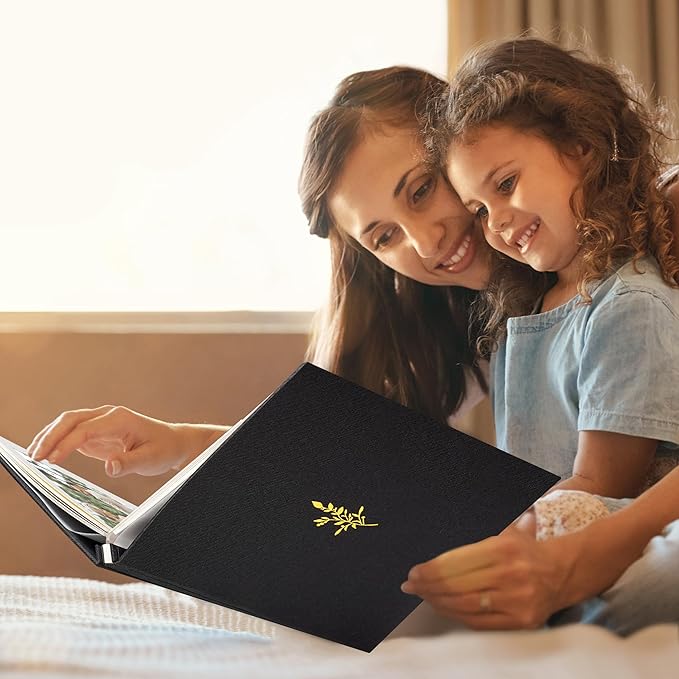 Self Adhesive Photo Album, Black Scrapbook Album with DIY 60 Blank Pages, Wedding Photo Album with A Metallic Pen for 4x6 5x7 2x3 Pictures,12.9"x13.4"