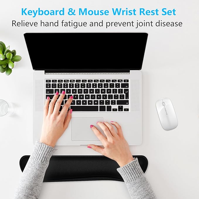 Dapesuom Enlarge Keyboard Wrist Rest, Cute Memory Foam Keyboard Wrist Cushion for Computer Desk Mats Support, Typing Pain Relief Ergonomic Mouse Pad Rests with Non-Slip Base for Gaming, Laptop, Black