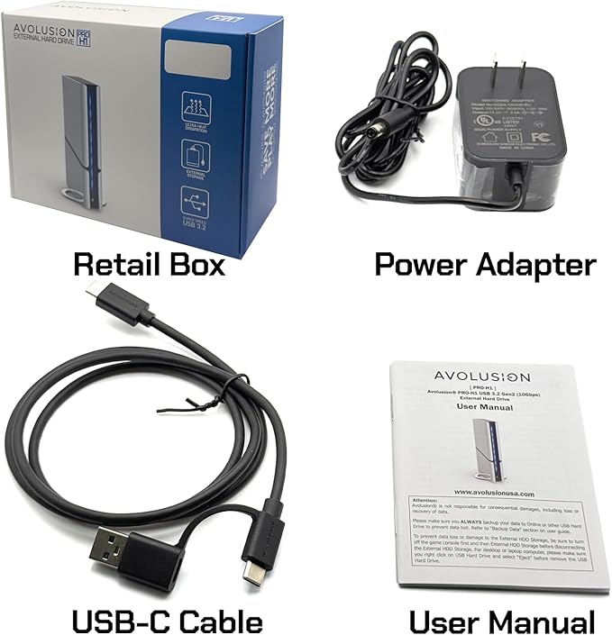 Avolusion PRO-H1 20TB 7200RPM USB 3.2 Gen2 (10Gbps) External Hard Drive (for Windows or MacOS Desktop PC/Laptop) (Renewed)