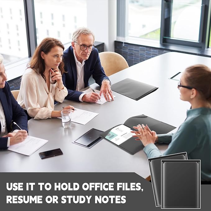 Henoyso 60 Pcs Plastic Folders with Clear Front Pockets Heavy Duty File Folders with 2 Pockets and Card Slot for Student Communication School Office Presentation Report (Black)