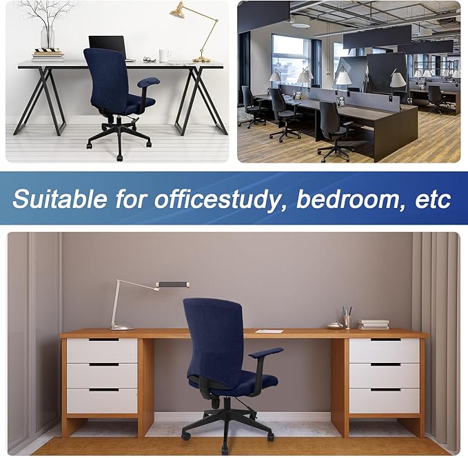 Tallew 4 Pcs Office Chair Covers Set Computer Universal Protective Stretchable Chair Seat Covers Desk Armrest Slipcovers Pads Office Cushion Backrest for Rotating(Navy)