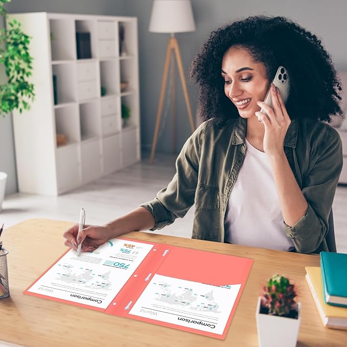 H4D Plastic 2 Pocket Folders with Prongs, Letter Size, Primary Colors, 6 Pack