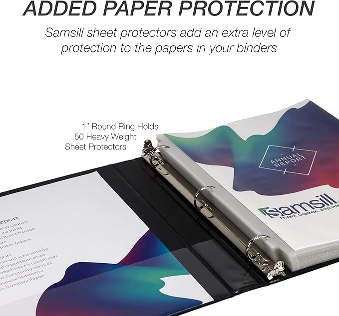 Samsill Durable 1 Inch Binder, Made in the USA, Round Ring Customizable Clear View Binder, Black, 8 Pack (S88430)