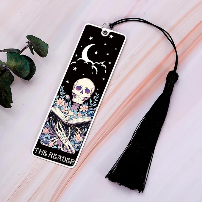 Halloween Bookmarks - Horror Bookmark Gothic Bookmarks for Women Book Lovers Bookish Gifts for Reading Women, Boo Basket Stuffers for Woman Gothic Skeleton Bookmark Halloween Gift for Her Christmas