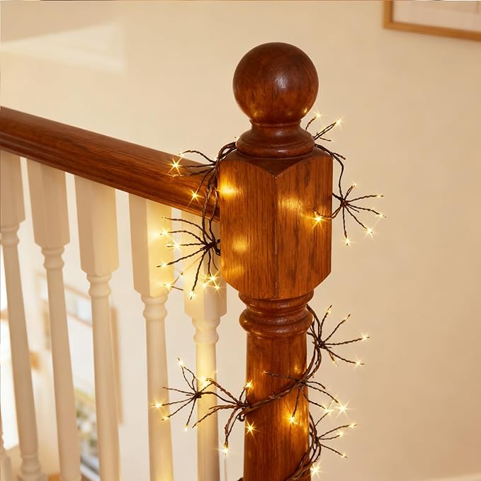 Hairui Lighted Brown Starburst Garland with Timer and Dimmer 6FT 160 LED Fairy Lights Plug in, Twig Vine with Lights for Christmas Fireplace Mantle Table Decoration Indoor Outdoor