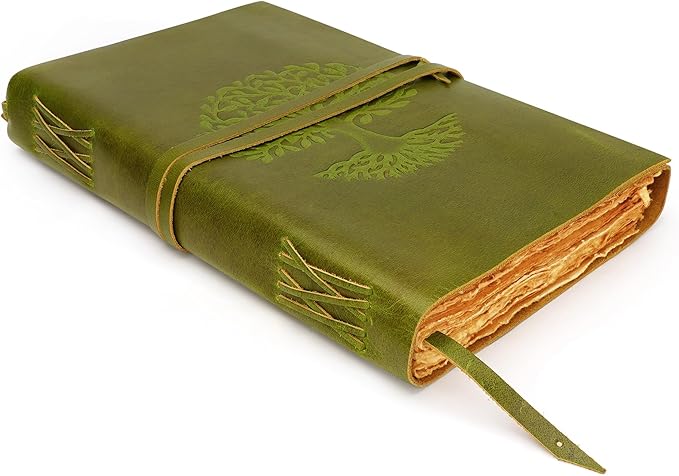 LUXEORIA Tree Of Life Leather Journal for Women and Men, Handcrafted Leather Journal for Writing Womens, Sketchbook, Travel Diary with Unlined Deckle Paper, Mint Green 8x13