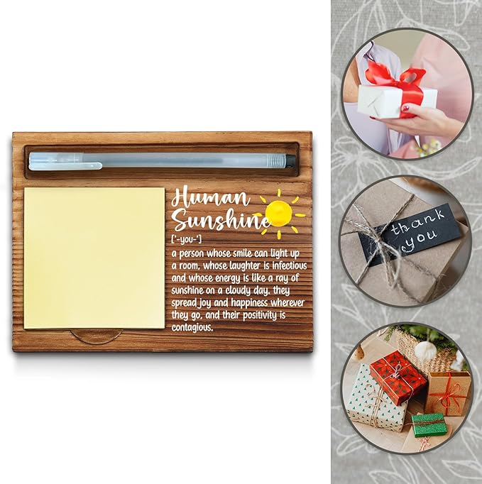 Human Sunshine Sticky Note Holder, Thank You Appreciation Gifts for Women, Men, Friends, Coworker, Nurse, Employee, Inspirational Motivational Quote for Desk Self-Stick Note Pad Holders WPP26