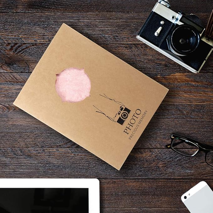 ThxMadam Pink Scrapbook Album Wedding Guest Book Vintage Leather Photo Album Love Memory Book with 60 Black Pages Present for Valentines Anniversary Mother’s Day Birthday Gift for Wife Mum Girlfriend