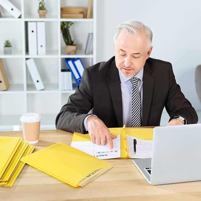 Patelai 48 Pcs Plastic Folders with 2 Pockets and 3 Prongs Home Folders with Card Slot Letter Size Heavy Duty Report Covers for Back to School(Yellow,Classic)