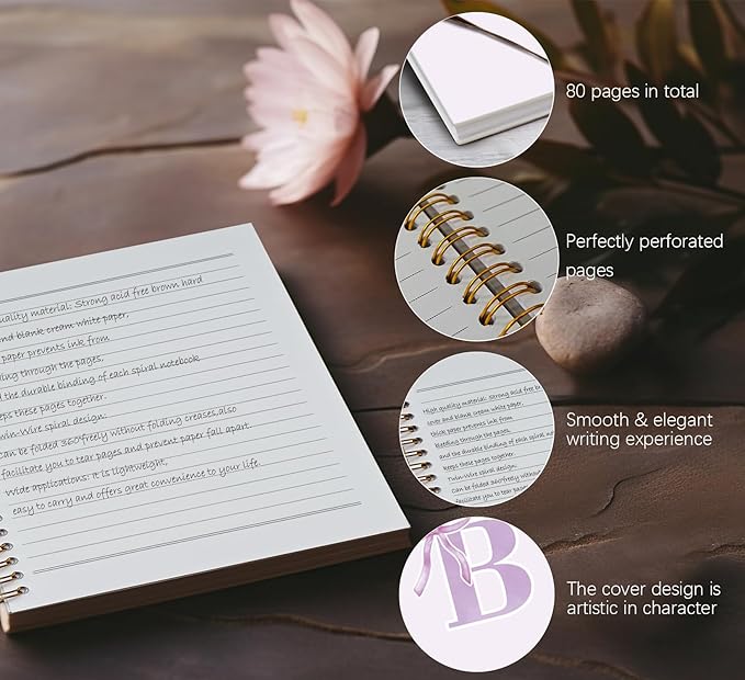 foedor Coquette Trendy Preppy Purple Bow Spiral Notebook,Initial B Journal Personalized Teen Girl Gifts,Monogrammed Gifts for Women Teen Girl,College Ruled Hardcover Spiral Notebook(purple)