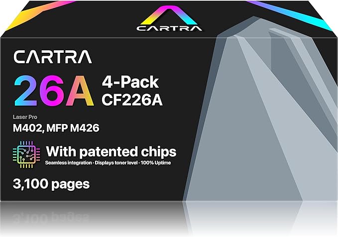 CARTRA 26A CF226A Toner Cartridge 4 Pack Compatible Replacement for HP 26A CF226A 26X CF226X Pro M402dn M402n M402dw Pro MFP M426fdw M426fdn M426dw Series Printer Ink High Yield