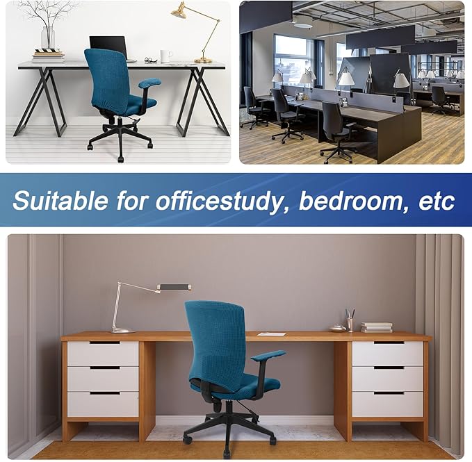 Tallew 4 Pcs Office Chair Covers Set Computer Universal Protective Stretchable Chair Seat Covers Desk Armrest Slipcovers Pads Office Cushion Backrest for Rotating(Emerald Green)