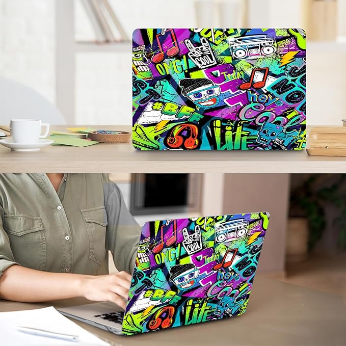 Compatible with MacBook Air 13 inch Case 2022 2021 2020-2018 Release M1 A2337 A2179 A1932 with Touch ID, Hard Print Case + Keyboard Cover + Webcam Cover + Screen Protector, Cool Graffiti