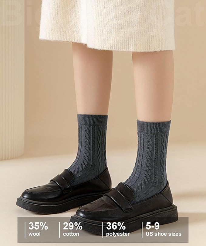 IIG Cute Warm Wool Socks for Women Super Cozy Thick Crew Winter Socks Gifts, 5 Pairs