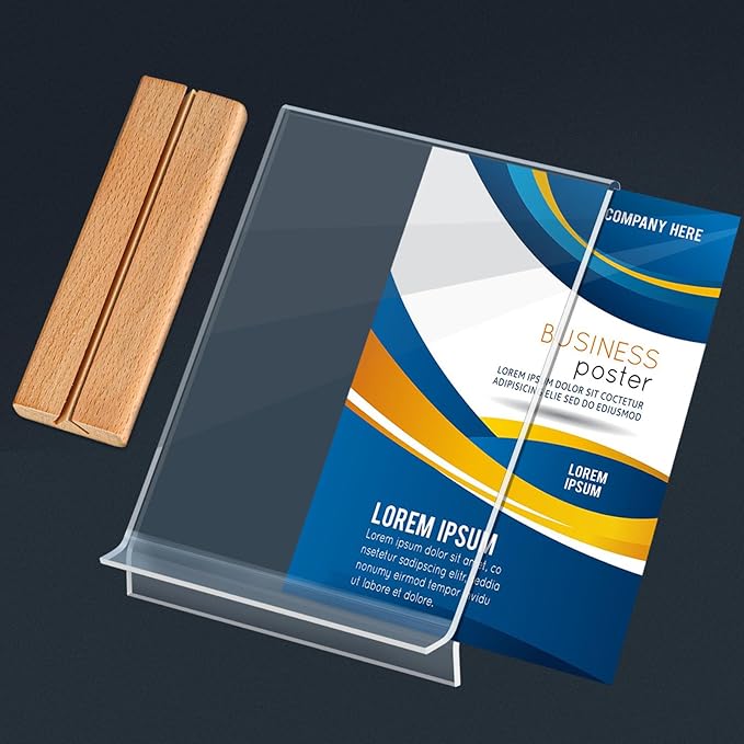 Kersally Acrylic Sign Holder 4 x 6, 4 Pack Double-Sided Clear Table Display Stands with Wood Base,Vertical Acrylic Frame Menu Flyer Paper Holder for Stores, Restaurants, Hotels, Office, Show Fair