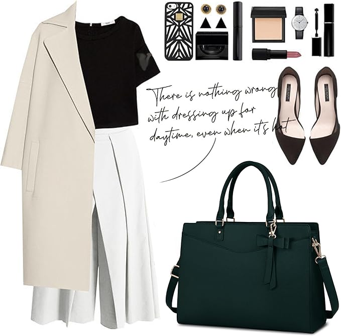 RAINSMORE Laptop Bag for Women 15.6 Inch PU Tote Bag Business Work Bag Waterproof Briefcase Computer Tote Lightweight Handbag Shoulder, Dark Green