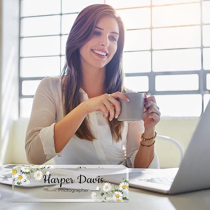 Custom Name Plate for Desk, Personalized Acrylic Office Name Sign with Name & Title, Elegant Desk Decor for Women Men, Employee Appreciation Gift (Sunflower)