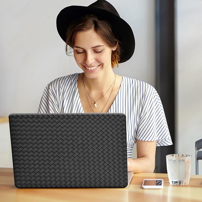 Woven Case for MacBook Air 13 inch Case 2022-2018 M1 A2337 A2179 A1932,Cover for MacBook Air M1,Protective Leather Woven Textured Hard Shell&Keyboard Cover for Mac Book Air13,Boho Black