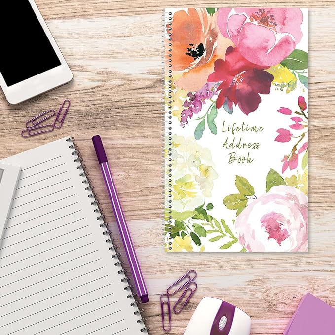 Current When Flowers Speak Address Book-94 Pages; Small 5" x 8-1/2" Size for Purse or Office,Spiral Bound Soft Cover Organizer for Contacts, Addresses,Email, & Phone Numbers + 50 Replacement Stickers