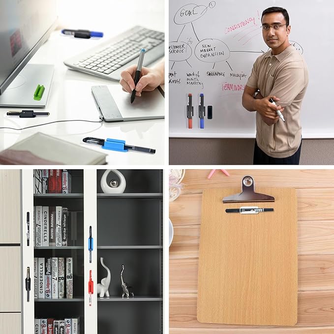 20 Pack Pen Holder Silicone,Adhesive Pen Holder for Desk,Marker Clip for Classroom Office Desk Accessories, Pencil Holder with 20 Double Sided Extra Sticky Tape (Multi-colour combinations)