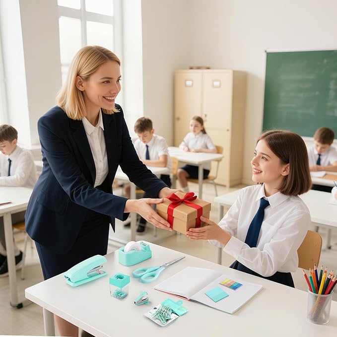 Teal Office Supplies, Teal Office Supplies and Accessories, Mint Green Stapler and Tape Dispenser Set for Women, Green Office Desk Accessories, Office Gift for Women, Office Lady, Coworkers