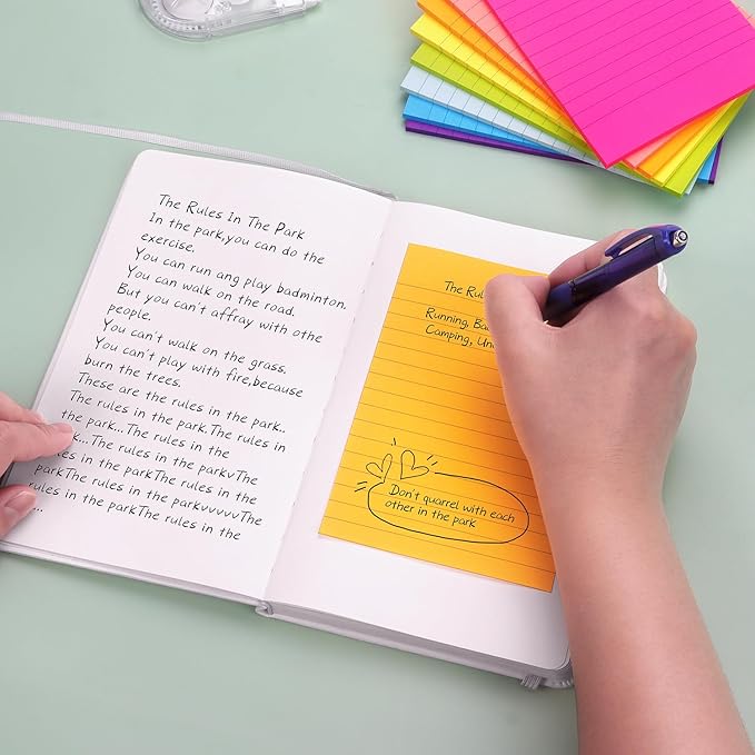 Eastern Wolf 8 Pads Lined Sticky Notes 4x6 Sticky Notes with Lines Self-Stick Note Pads 8 Bright Multi Colors, 35 Sheet/Pad