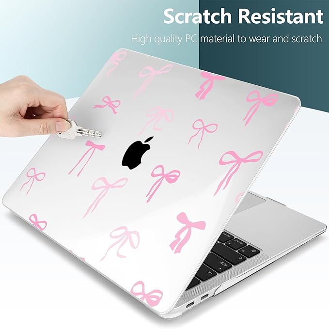 DONGKE for MacBook Air 13 Inch Case 2021-2018, Compatible with A2337 M1 A2179 A1932 Support Retina Display & Touch ID, Hard Shell Plastic Cover with Keyboard Skin - Pink Bows