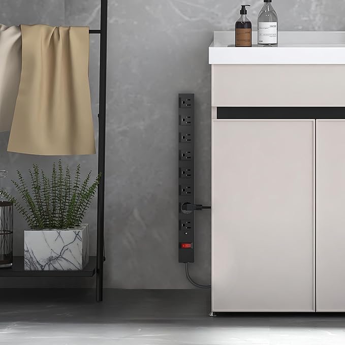 8 Outlet Metal Power Strip 10ft,Heavy Duty Power Strip with Wide Spaced,Black Power Strip with Long Cord for Kitchen,Office,School,Commercial,Workshop,Industrial,1825W/125V/15A,Black (10FT)