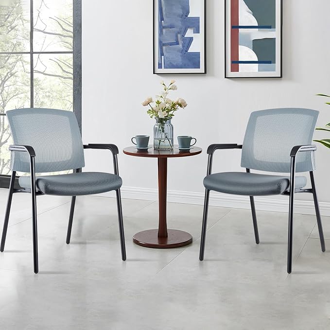 CLATINA Grey Stacking Chairs Stackable Waiting Room Chairs with Armrest, Mesh Office Reception Guest Chair for Home Desk Conference Lobby Church Medical Meeting Training Ergonomic, Set of 8