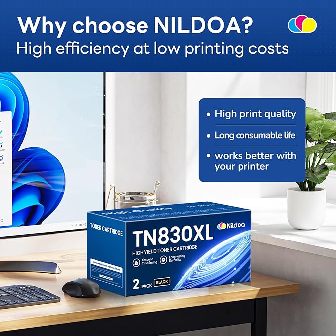 TN830XL Toner Cartridge High Yield Replacement for Brother TN830XL TN-830XL HL-L2460DW HL-L2405W MFC-L2820DW Printer, TN830XL 2PK Black