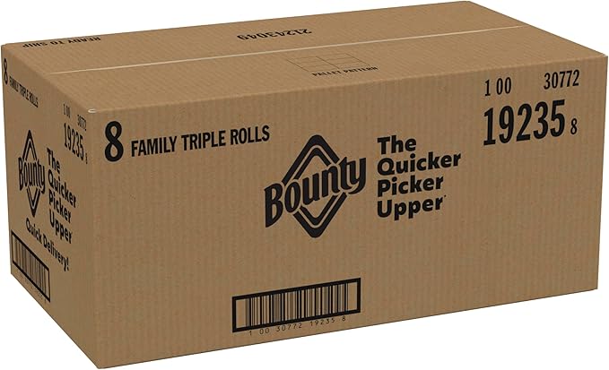 Bounty Quick-Size Paper Towels, White, 8 Family Triple Rolls = 27 Regular Rolls