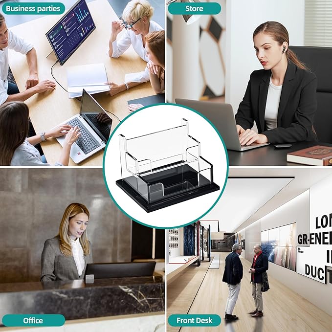 PecMuikee Business Card Holder for Desk,Acrylic Business Card Display Stand,Multiple Business Card Holders for Office, Exhibition, Home, Restaurant 2 Slot 2 Tier