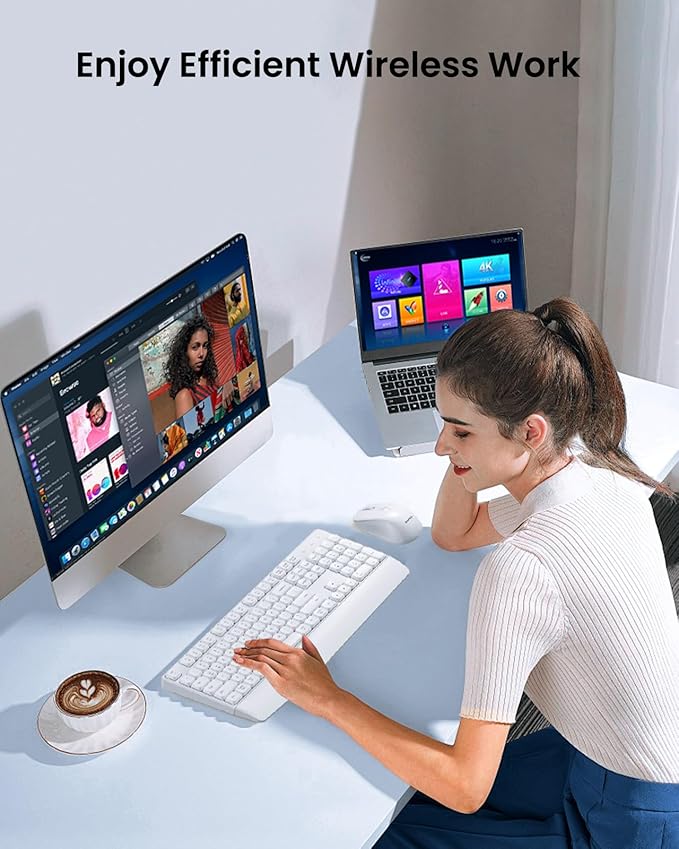 seenda Bluetooth Keyboard and Mouse, COE200 USB + Bluetooth Multi Device, Ergonomic Keyboard Mouse Set, Full-Size Wireless Combo Compatible for Mac OS/Windows PCs Computers Laptops MacBooks - White