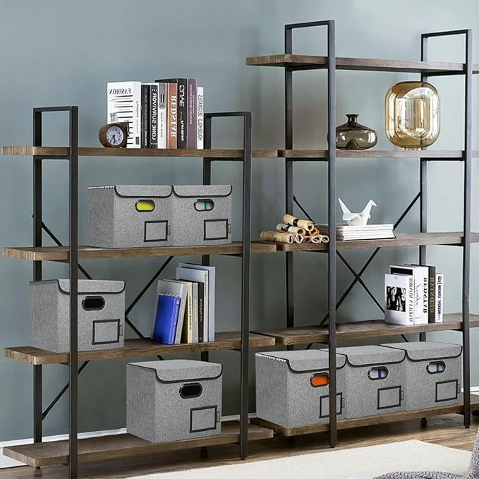 BALEINE File Organizer Box with Lid, Collapsible File Folder Organizer with Plastic Slide, Hanging File Folder Box for Office Document Storage (2 Pack, Grey)