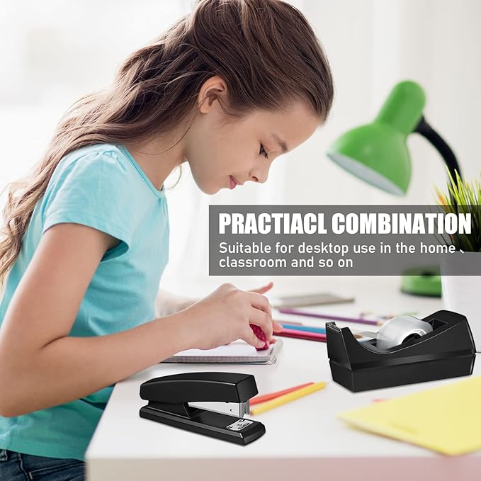 6 Pcs Tape Dispenser Staplers for Desk with Staples and White Tapes 25 Sheet Capacity School Office Stapler