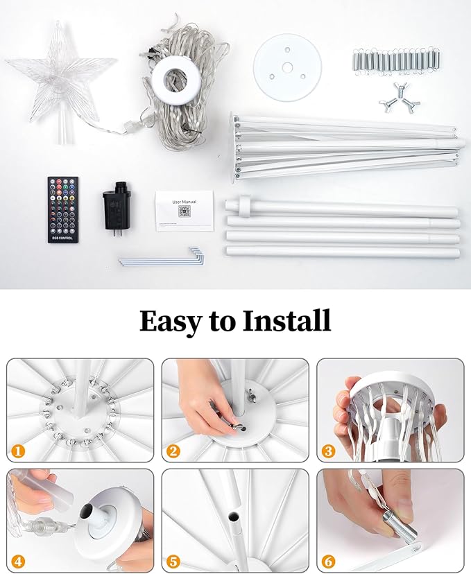 Brightever Smart Christmas Cone Tree, 7FT 295 LED Outdoor Christmas Tree Prelit with 16 Million RGB Light Show, APP/Remote Control Color Changing Music Sync Outdoor String Lights for Xmas Decorations