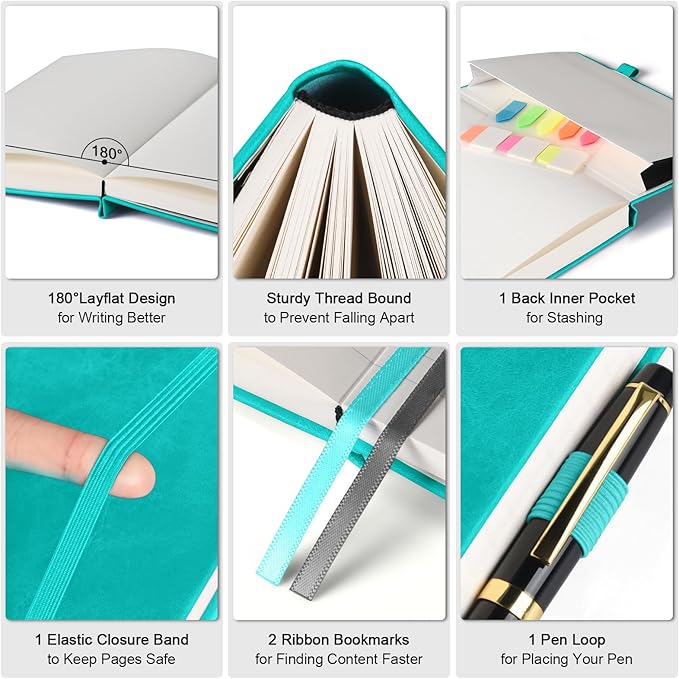 Lined Notebook Journal for Women Men, A5 College Ruled Notebook, 312 Numbered Pages Notebooks for Work, 100gsm Paper Daily Journal, Hardcover Vegan Leather Journals for Writing Office, Peacock Blue